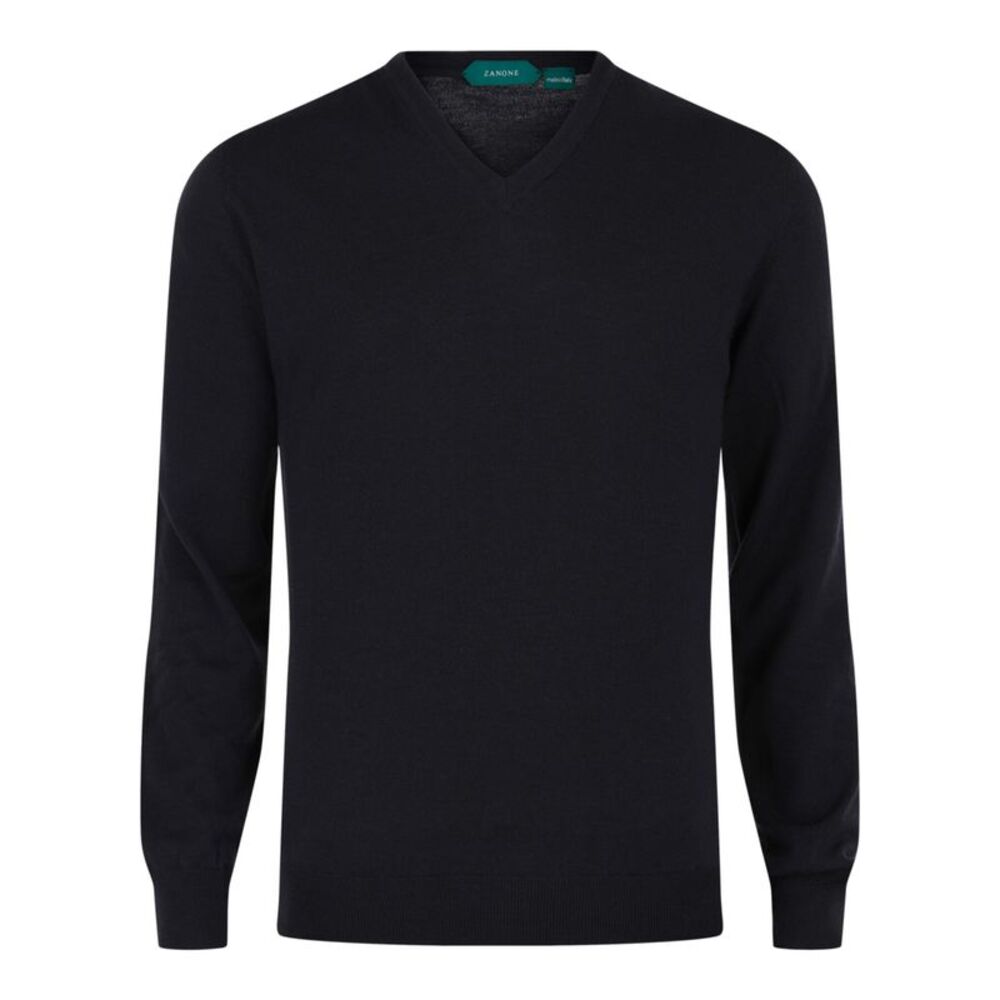 Slowear Zanone V-Neck Wool Blend Sweater Black Mens